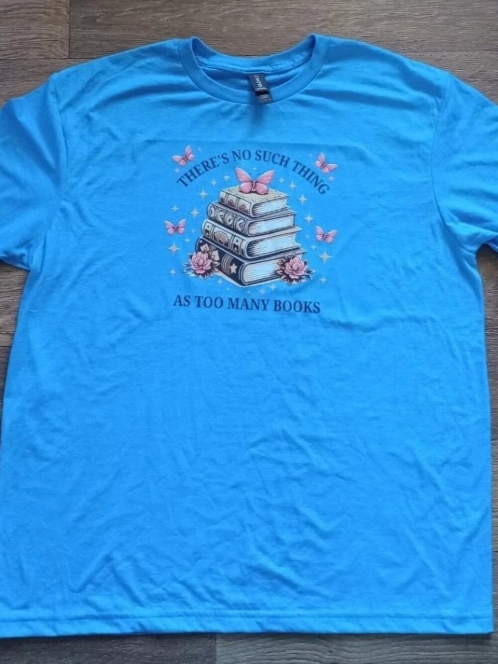 Handmade Unisex Gildan Softstyle T-Shirt Large Blue Books Butterfly Reader Tee